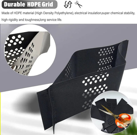 Heavy Duty Gravel Stabilizer Geogrid with Drainage Holes, polyethylene material, shown in a close-up with perforated design