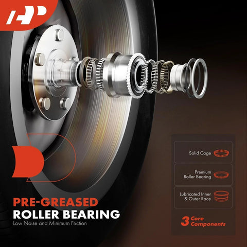 Front Wheel Bearing And Hub Assembly Set For 6 Lug Trucks Compatible With 1999 To 2007 Silverado 1500 Suburban Tahoe Yukon Escalade 4x4 AWD Chevy GMC Cadillac 2 Pack showing pre-greased roller bearing components.