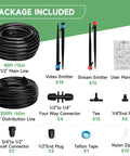Package contents of 240Ft Drip Irrigation System Kit With 40Ft Of 1/2 Inch Main Tubing And 200Ft Of 1/4 Inch Distribution Tubing