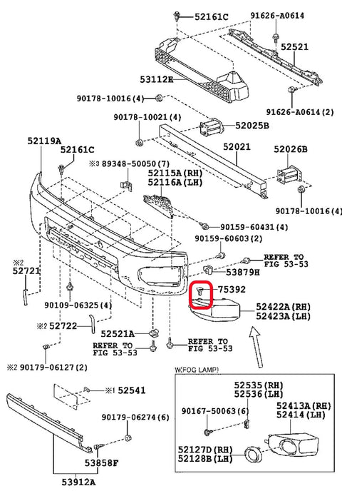 Diagram of Front And Rear Spoiler Molding Clip Kit 25 Pcs For Toyota And Lexus Cars OEM 75392-35220 highlighted part