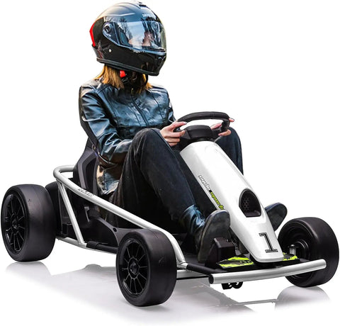 Teen Go Kart With 24V 9Ah Battery Dual 300W Motors Extra Powerful Up To 8 MPH Drifting Fun With Music Horn Outdoor Ride On Toy