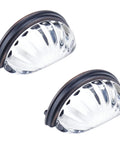 Three Inch Hole Centers Clear Glass Cabinet Cup Pulls With Scalloped Crystal and Oil Rubbed Bronze Base for Cabinets Dresser 2 Pack