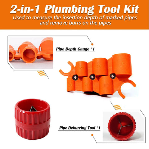 Pro Grade Depth Gauge And Pipe Deburring Tool Kit with six size depth gauge set and chamfer reamer for various pipe materials