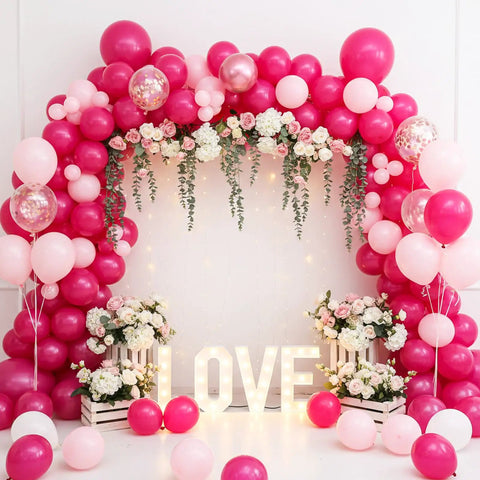 Hot Pink Balloons 154pc Set In 18, 12, 10, And 5 Inch Latex For A Lit Balloon Arch Kit And Garland, Magenta Pink Party Decor