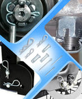 Collage showing close-ups of the 132 Piece Galvanized Steel Clevis Pins Set With 15 Sizes Heavy Duty Assortment Kit in use