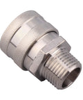 Stainless steel quick-disconnect fitting with 1/2 in male pipe thread and knurled nut