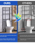 Comparison of our Four Tier Over The Toilet Storage Rack Bathroom Organizer Shelves Above The Toilet Freestanding Adjustable Height Space Saver Black with others showing fit and clearance benefits.