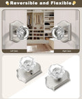 Clear Octagon Crystal Glass Door Knob Kit With Keyless Passage Handle for Hallway, Closet, Pantry, Satin Nickel Arched Rosette