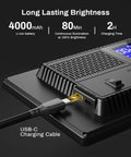 9 Inch LED Video Light Panel With Adjustable 2500K 6500K Color Temperature 12W 600Lux at 0.5m charging with USB-C