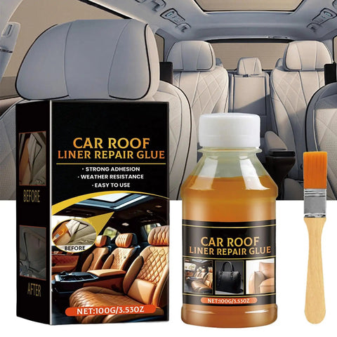 Seat Repair Adhesive For Roof Liner And Upholstery, Quick Dry Bonding Glue For Leather, sofa, car interiors shown with brush