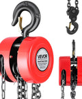 VEVOR hand chain hoist, 2-ton capacity, red body with galvanized chain and black hook, front view