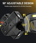 90° adjustable design of badass rechargeable LED safety glasses showing flexible angle for work scenarios.