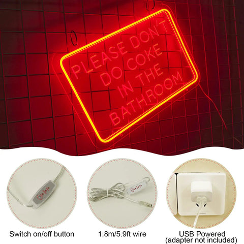 Please Dont Do Coke In The Bathroom Neon Sign For Wall Decor 3D Art Carving LED Light with USB and switch on grid wall