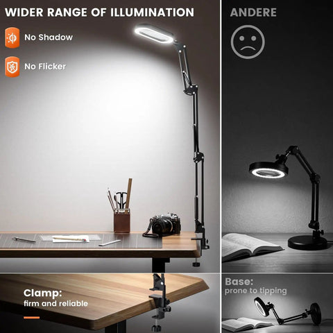 10X Rectangular Lighted Magnifier With Clamp Three Arm Design And Five Color Modes illuminating desk