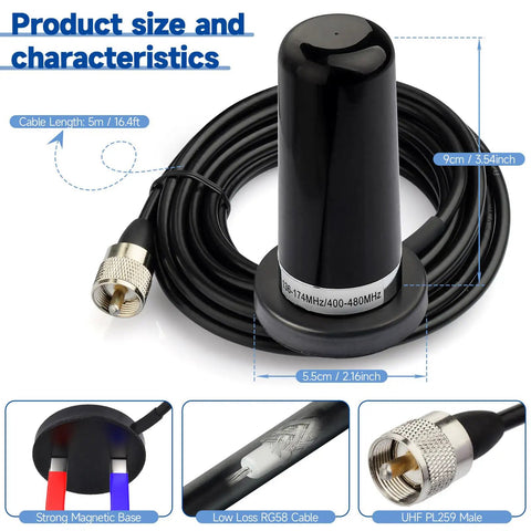 Dual Band Vehicle Ham Radio Antenna With NMO Mount Magnetic Base And Low Profile For Car Truck Or Boat 136 To 174MHz VHF And 400 To 470MHz UHF PL259 Connector Built For Amateur Rigs