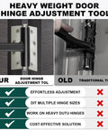 Comparison of Door Hinge Adjustment Tool Heavy Duty Wrench For Sagging Sticking And Misaligned Doors 134 And 180 Gap Quick Fix For Maintenance Pros DIY Ready Hinge Bender That Solves Alignment In Minutes and traditional tool.