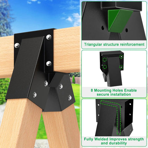 Heavy Duty Swing Set Brackets A Frame Hardware Kit With 1 Middle Bracket And 2 Leveling Base Brackets Fits 4x4 Posts And 4x6 Beams Keeps Backyard Swing Set Stable Dry And Safe With Multi Angle Leveling For Uneven Ground