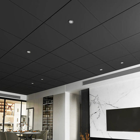 12 Pack Smooth Drop Ceiling Tiles 2x2 Feet Fire Rated Waterproof Reusable Premium PVC No Sag Or Breakage Covers 48 Square Feet Black