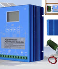Beefed Up Hybrid Wind And Solar Charge Controller 6000W To 14000W with Dump Load Auto MPPT for 12V 24V 48V batteries in blue.