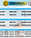 Compatibility chart for Ultimate 5-Pack High-Efficiency Replacement Shop Vac Bags for 12-16 Gallon Wet/Dry Vacuums - Size A