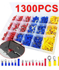 Premium 1300PCS Insulated Cable Connector Kit With Crimp Spade Butt Ring Fork Set And Roll Terminals Assorted Electrical Wire Lugs For All Your DIY Projects And Quick Repairs Around The House, 1300-piece organizer tray
