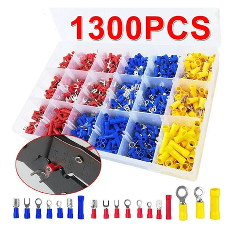 Premium 1300PCS Insulated Cable Connector Kit With Crimp Spade Butt Ring Fork Set And Roll Terminals Assorted Electrical Wire Lugs For All Your DIY Projects And Quick Repairs Around The House, 1300-piece organizer tray