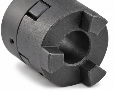 Half To Three Quarter Inch Bore Flexible L-Jaw Shaft Coupling Set Three Piece L075 Coupler Kit For Log Splitters And Power Transmission Equipment Built For Heavy Duty Hydraulic Pumps And Electric Motors Ready To Install, black cast iron