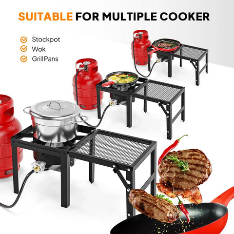 Single Burner Propane Stove With Foldable Side Shelf And 75000 BTU Heat, Portable Gas Stove used with cookware and grill pan