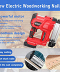 Ready To Roll 2 In 1 Cordless Brad Nailer Battery Powered Tool With Dual 21 Volt Rechargeable Batteries, showing red cordless nailing gun.