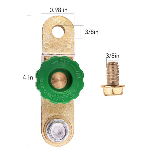 12V-24V Side Post Battery Disconnect Switch for Cars, Trucks, RVs, Boats and Marine Use, knob style, 3/8 inch terminal, 4 inch long