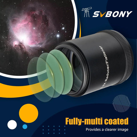 Close-up view of Field Flattener 0.8x Focal Reducer For SV550 122mm APO Refractor Telescope, showing multi-coated optics.