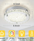 Flush Mount Crystal Ceiling Light With K9 Crystals, Modern Round LED Fixture In 4000K Daylight, 8 Inch for small spaces shown lit.