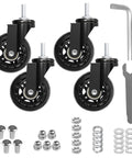 Set of 4 MySit 2.5-inch black caster wheels with mounting bolts; includes Allen wrench and spanner