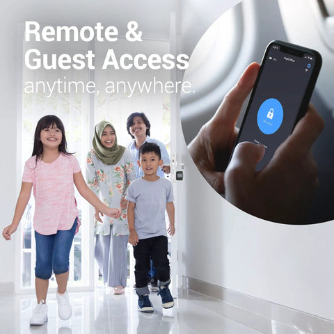 Family entering home using Aegis Smart Door Lock With WiFi Gateway, Auto Unlock And Auto Lock, Remote Control For Keyless Entry