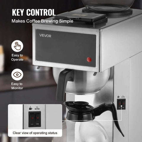 Commercial Drip Coffee Maker Built For Busy Kitchens With 12 Cup Capacity Dual Warmer Plates Two Glass Carafes Stainless Steel Brew Unit