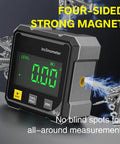 Ultra Precise Digital Angle Finder With Laser And Four Side Magnetic Base, LED Readout Inclinometer For Woodworking, Table Saw Miter Protractor, Level Box, Absolute And Relative Angle Measurements on magnetic side view