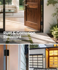 Premium Black Exterior Door Hinges Four Inch Matte Finish Solid Iron Construction With Rounded Corners on a door frame.