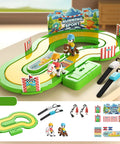 Motion Tracking Racetrack Toy With Wristband Sensors Two Player Competitive Racing For Kids And Parents Realistic Sprint Response And Epic Family Play Movement Logs And Accurate Sensor Feedback To Keep Every Race Exciting. Green plastic racetrack with riders and wristbands