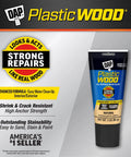 Plastic Wood All Purpose Latex Wood Filler Natural 3 Oz For Quick Interior And Exterior Wood Fixes You Can Plan Sand Drill Nail Stain And Paint Like Real Wood Easy To Use packaging with features listed.