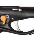Close-up of ergonomic grip and trigger on Beast Mode Viper Pro DS Speargun For Spearfishing Pneumatic Gun With Aluminum Barrel