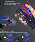 RJ45 Crimp Tool Kit For Cat5 Cat5e Cat6 Cat6a Ethernet With Pass Through Connectors in hand showcasing features