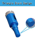 Blue 3/4-inch diamond core drill bit with triangle shank, side view.