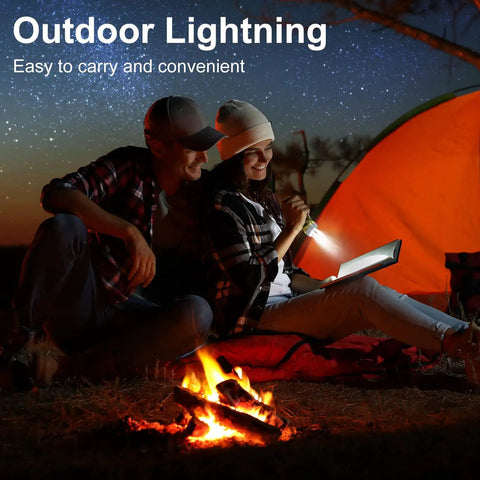Couple camping with campfire at night using Grab This 36 Pack Hand Crank Flashlights No Battery Required Emergency Flashlight Squeeze Flashlight Bulk Gift Set In Yellow Gray Blue Red For Home Camp Car Holiday Use