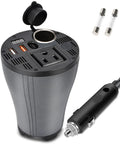 Sweet Upgrade 150W Car Power Inverter Transforms DC 12V To AC 110V For Teslas And Standard Rides cup holder mount with USB ports.