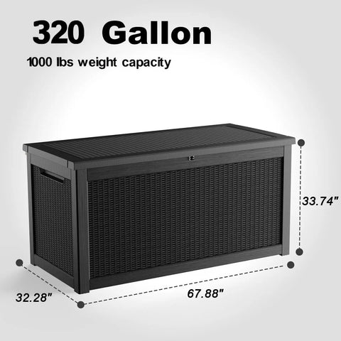320 Gallon Outdoor Deck Box Waterproof Storage Chest With Lid For Patio And Garden Heavy Duty Resin Weatherproof Storage Box For Cushions Tools And Pool Accessories