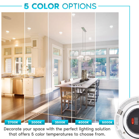 Image showing five color options of Gimbal 4 Inch LED Recessed Can Lights Kit With Five Color Temperature Range 2700K To 5000K