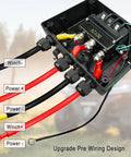 Upgraded Pre Wired Winch Control Box 12V 500A Relay Contactor Switch showing detailed wiring connections and terminals for easy installation.