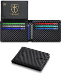Ultra Slim RFID Blocking Wallet For Men With 12 Card Capacity, Two ID Windows And Cash Slot, carbon fiber design, open view