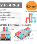 Quick Lever Push In Wire Splitter Connector Two In Four Out Heavy Duty Copper Core Terminal Block with circuit specs