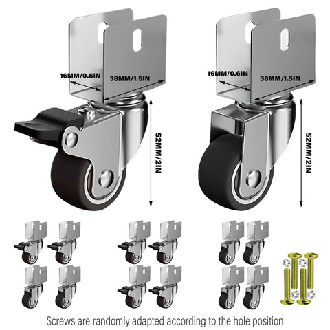 4 Pack Heavy Duty Furniture Wheel Castors 1.5 Inch Universal Swivel Casters with screws shown in detail